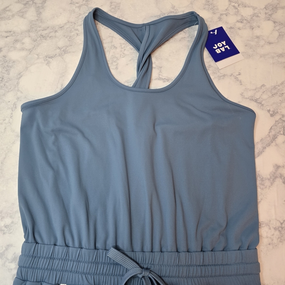 JoyLab Piped Tank Jumpsuit Sleeveless Small Blue White Relaxed Fit - Picture 6 of 13